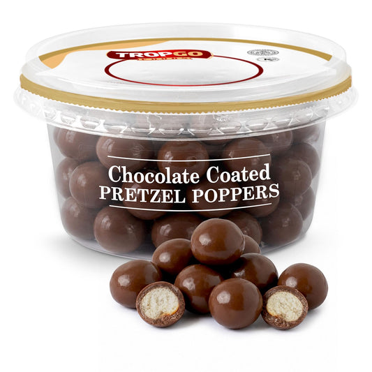 Tropgo Chocolate Coated Pretzel Poppers 150gm Chocolate Tub - Non-GMO Pretzels Coated in Chocolates - Ready-to-Eat Choco Snacks