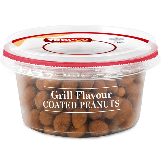 Tropgo Grill Flavour Coated Peanuts 150g - Crunchy Roasted Peanuts with Savoury BBQ Seasoning - Bold & Smoky Snack in Resealable Tub for Freshness - Ideal for Parties, Game and Movie Nights