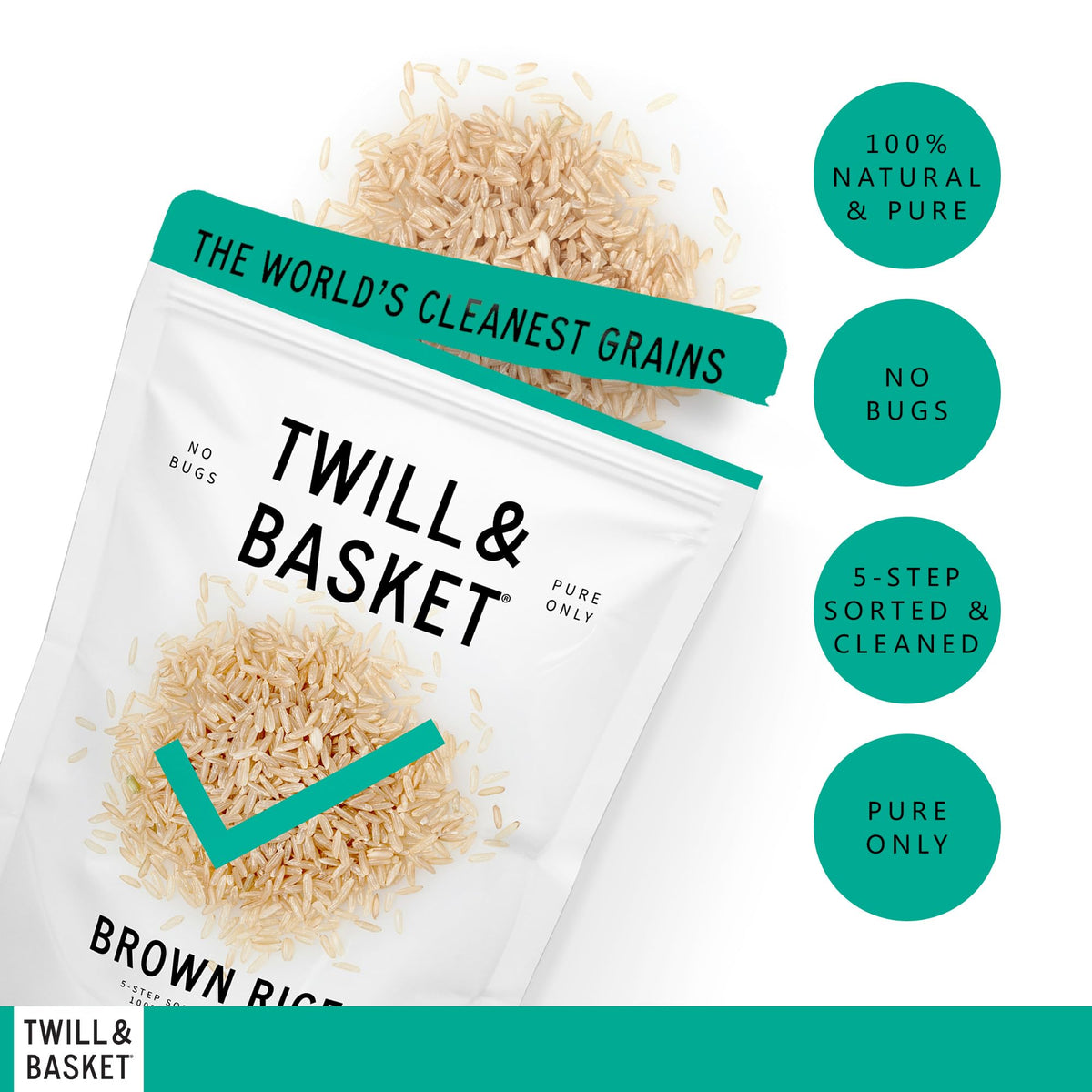 Twill & Basket Premium Brown Rice 2 lb Bag – Naturally Nutritious, Fibre-Rich, Easy Cook Rice Ideal for Healthy Meals, Kosher Food & Balanced Diets