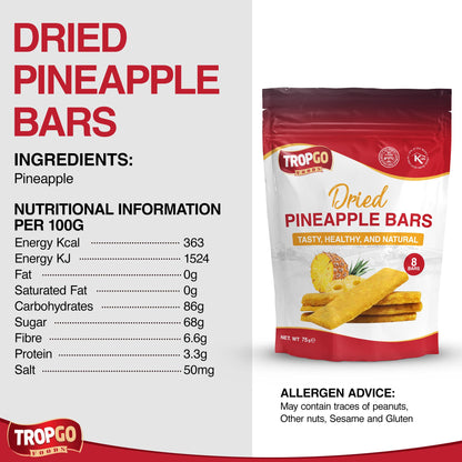 Tropgo 100% Dried Pineapple Bars - 8 Bars, Natural Fruit Snack - Parent