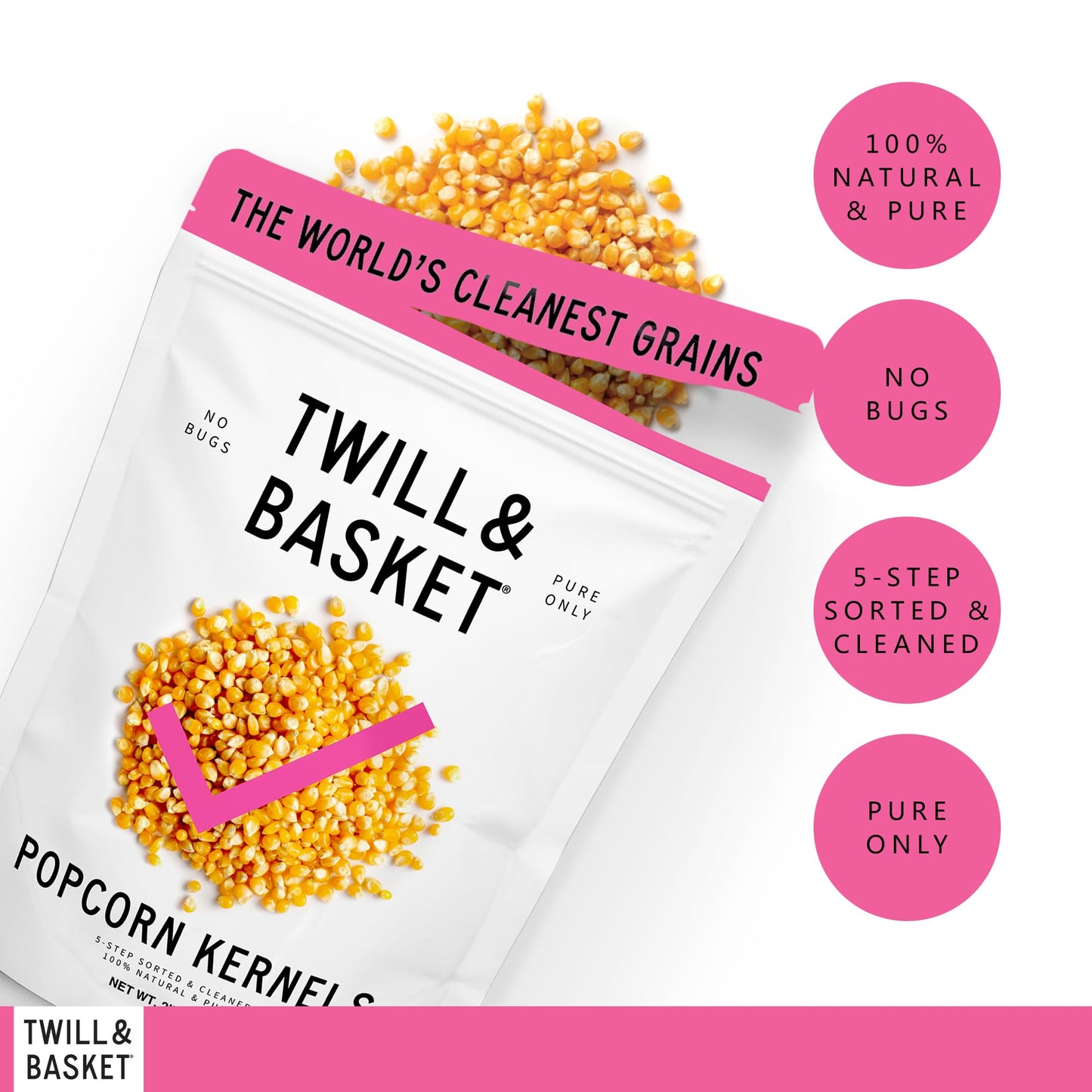 Twill & Basket Popcorn Seeds 2 lb – Hand-Picked Non-GMO, Kosher Snack – Fluffy, Tender Kernels for Homemade Popcorn – High Fibre, Bulk Size