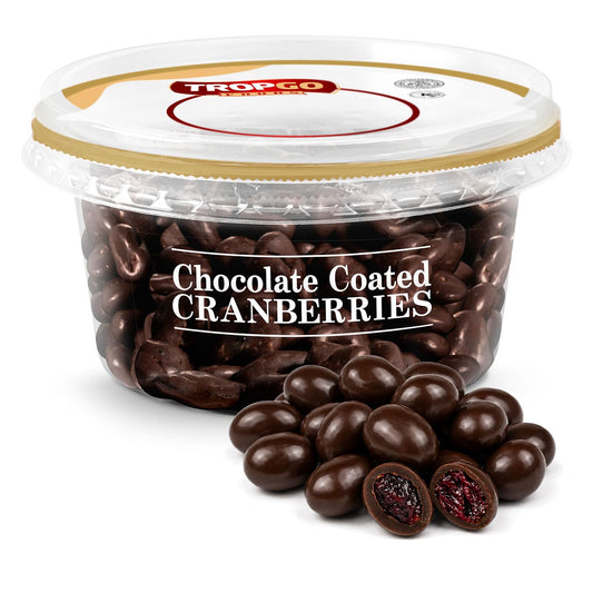 Tropgo Chocolate Cranberries 150gm Chocolate Tub - Non-GMO Cranberries Coated in Dark Chocolates - Ready-to-Eat Choco Snacks