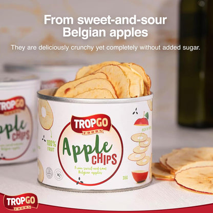 Tropgo - Belgium Apple Chips - 100% Fruit - Natural Healthy Snack - Fresh Red Apple Crisps 35gr - Recyclable Tin Fresh Lock Seal