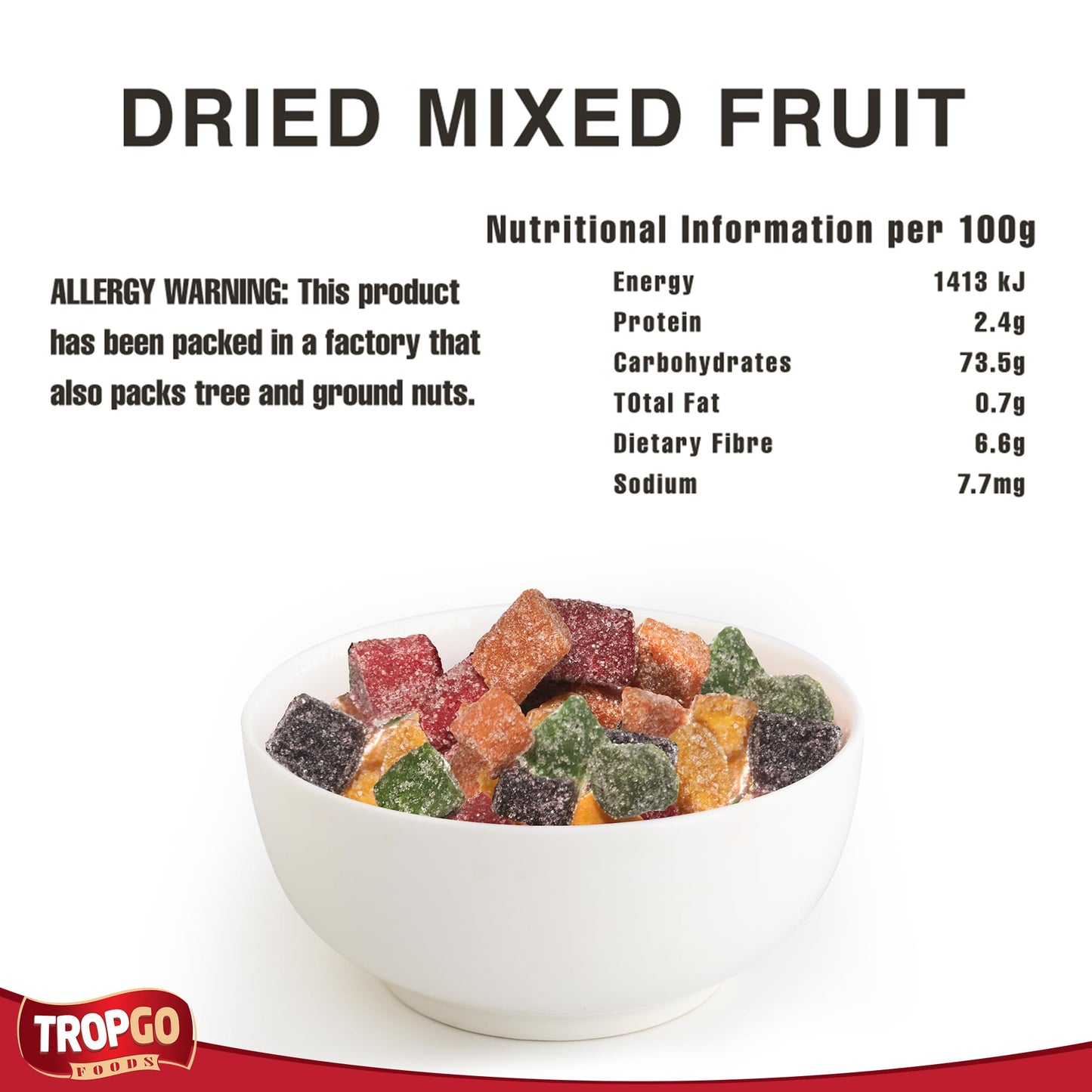 Tropgo Fruity Chewy Mini Cubes | Sugar-Coated Fruit-Flavoured Snack | Peach, Passion Fruit, Kiwi, Blueberry, Strawberry & Raspberry | 120g