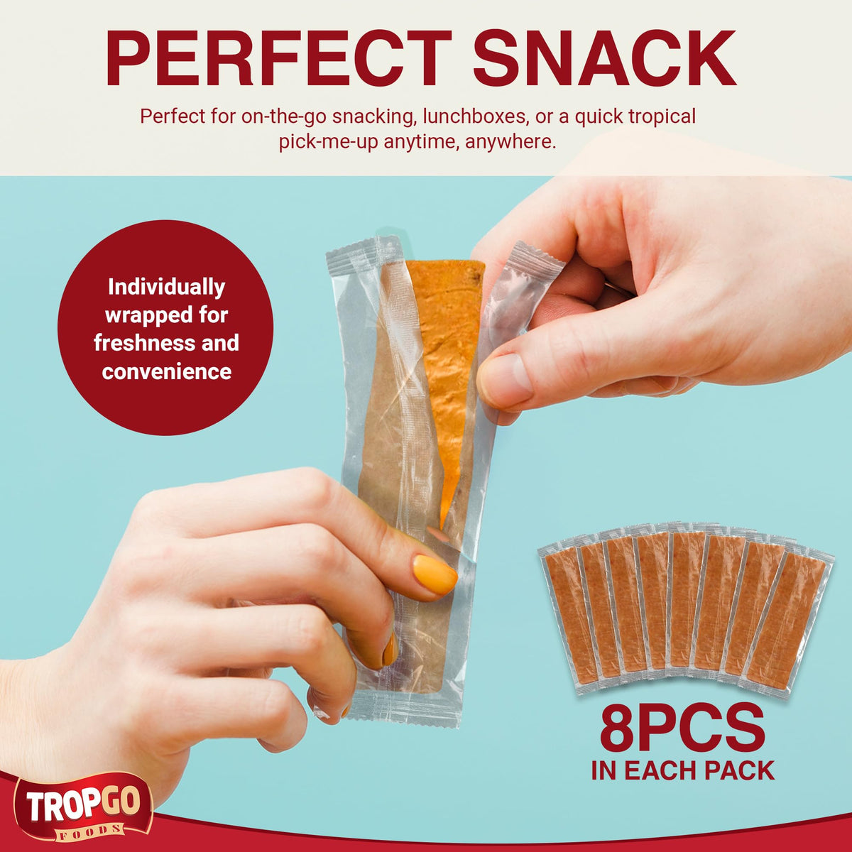Tropgo Dried Mango Bars - 8 Bars – Healthy Fruit Snack Made from 100% Mango - Parent