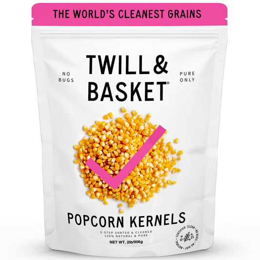 Twill & Basket Popcorn Seeds 2 lb – Hand-Picked Non-GMO, Kosher Snack – Fluffy, Tender Kernels for Homemade Popcorn – High Fibre, Bulk Size