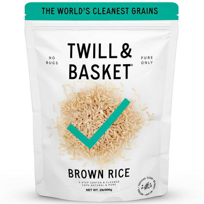 Twill & Basket Premium Brown Rice 2 lb Bag – Naturally Nutritious, Fibre-Rich, Easy Cook Rice Ideal for Healthy Meals, Kosher Food & Balanced Diets