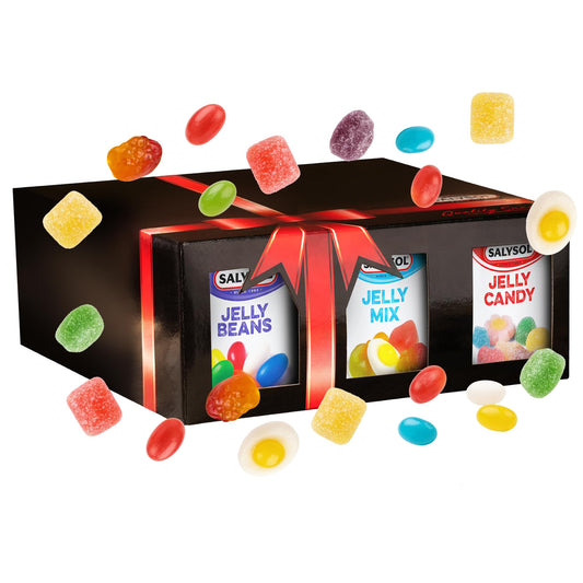 Salysol Jelly Sweets Candies 6 Pack Gift Set – Fruity Chewy Sweets Selection with Jelly Beans, Mix & Candy in Convenient Tins - Made for Sharing, Parties, Celebrations, Treat & Hampers