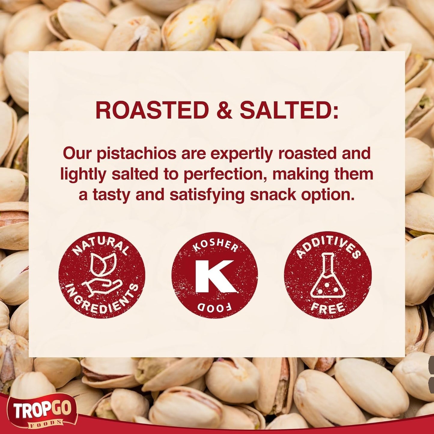 Tropgo Roasted Salted Pistachios 5kg Bulk Pack – Premium Whole Pistachio Nuts – Fresh, Crunchy, Lightly Salted – Ideal for Snacking, Baking, Cooking & Foodservice