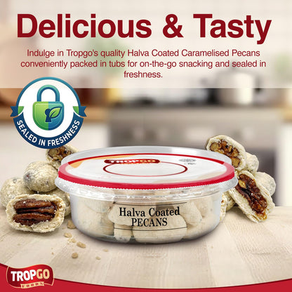 Tropgo Halva Coated Pecans 120g - Sweet Sesame Crunch & Buttery Pecan Nuts - Coated Nuts Snack with Natural Ingredients - Kosher, Non-GMO, Protein-Rich Treat