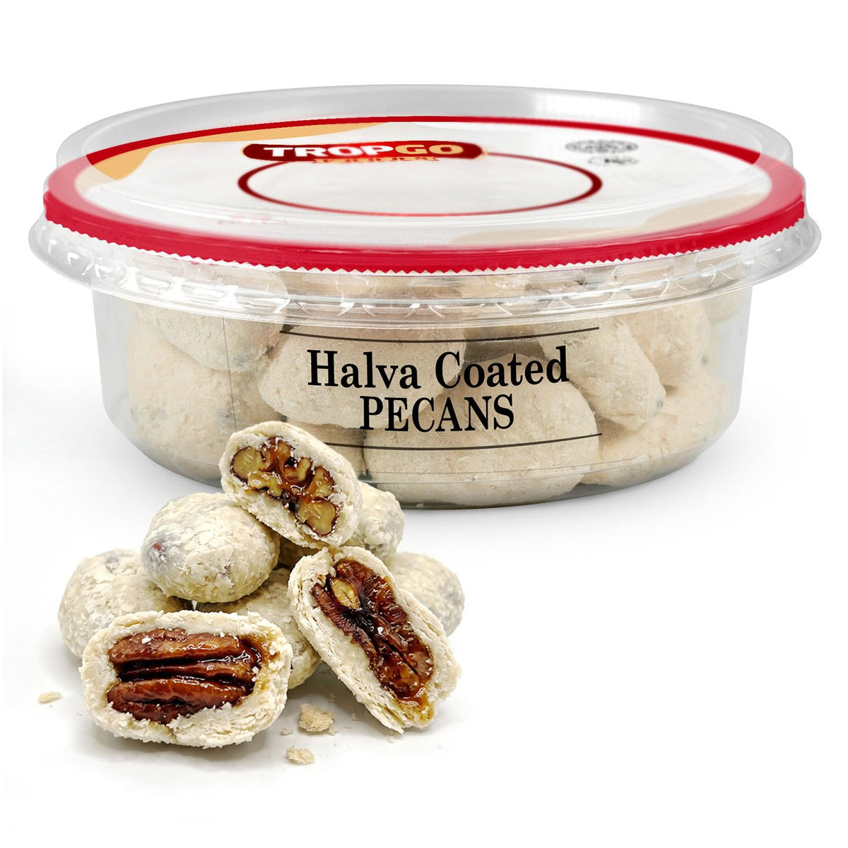 Tropgo Halva Coated Pecans 120g - Sweet Sesame Crunch & Buttery Pecan Nuts - Coated Nuts Snack with Natural Ingredients - Kosher, Non-GMO, Protein-Rich Treat