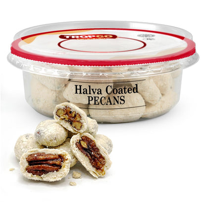 Tropgo Halva Coated Pecans 120g - Sweet Sesame Crunch & Buttery Pecan Nuts - Coated Nuts Snack with Natural Ingredients - Kosher, Non-GMO, Protein-Rich Treat