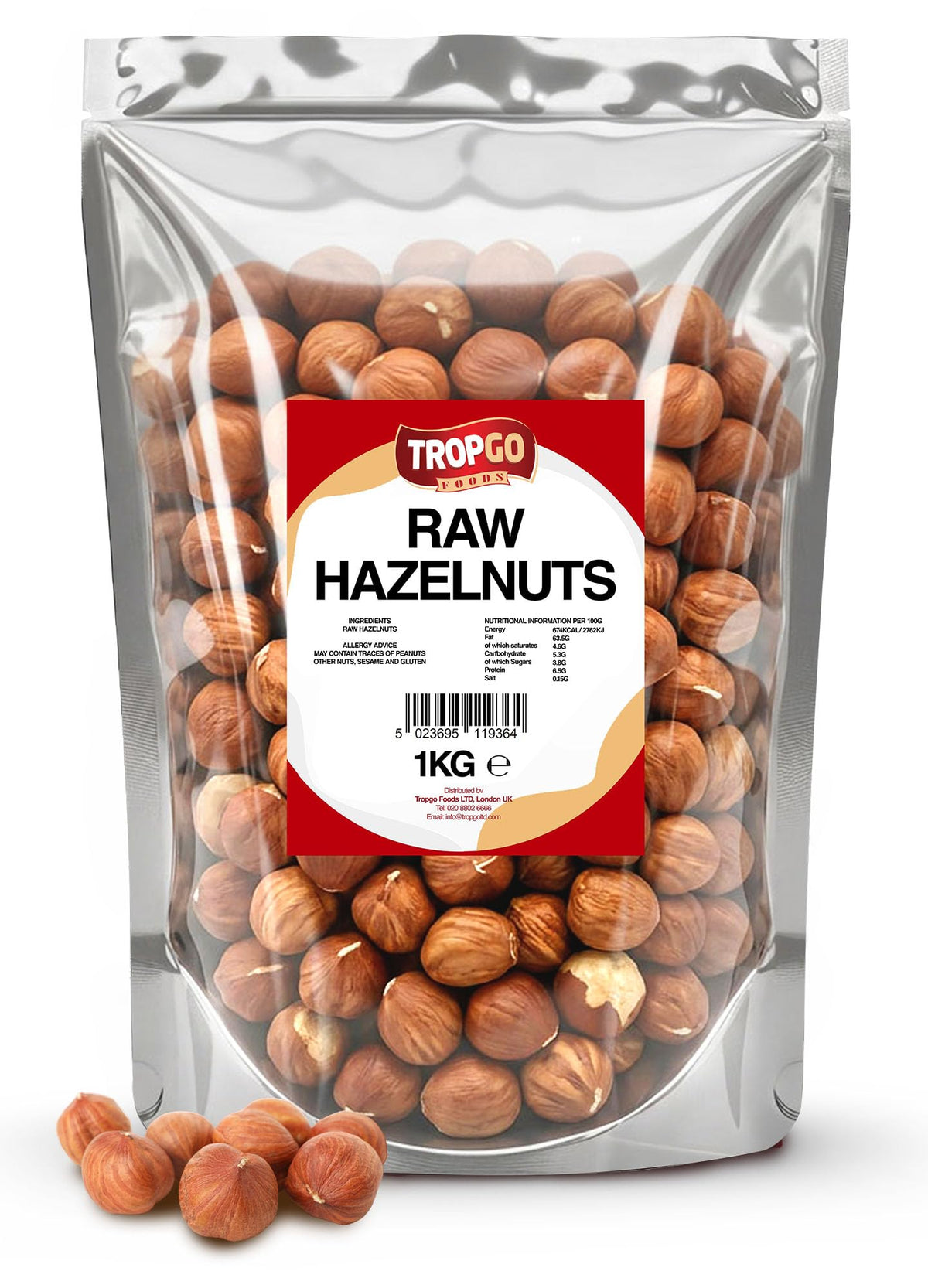 Tropgo Raw Hazelnuts 1kg - Packed Fresh Large Hazelnut - Premium Quality Nuts for a Healthy Heart, High in Fibre & Minerals - Perfect for Snacking