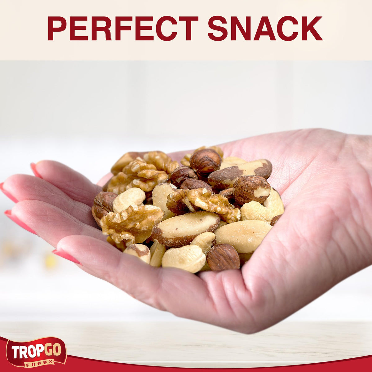 Tropgo Raw Mixed Nuts - 1kg Nut Snacks - Packed Fresh, Healthy Jumbo Nuts with Fibre, Protein, and Minerals - Perfect Snacking - Includes Almonds, Brazil Nuts, Cashews, Peanuts, Walnuts & Hazelnuts