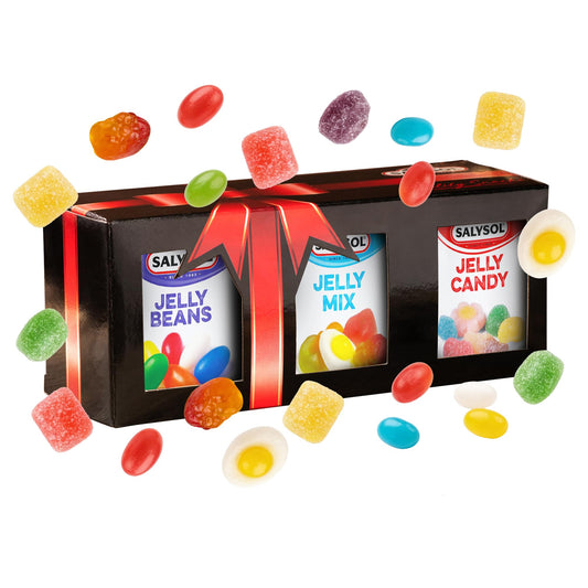 Salysol Jelly Sweets Candies 3 Pack Gift Set – Fruity Chewy Sweets Selection with Jelly Beans, Mix & Candy in Convenient Tins - Made for Sharing, Parties, Celebrations, Treat & Hampers