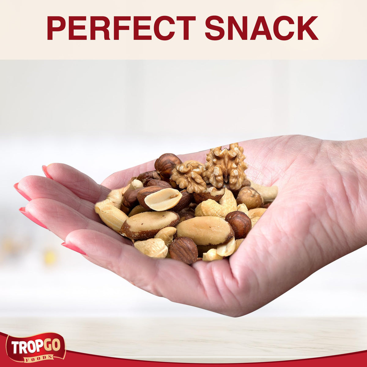 Tropgo Roasted Unsalted Mixed Nuts 1kg - Dry Roasted, No Oil Used, Nut Snacks with Fibre, Protein and Minerals - Perfect for Snacking, Includes Almonds, Brazil, Cashews, Peanuts, & Hazelnuts