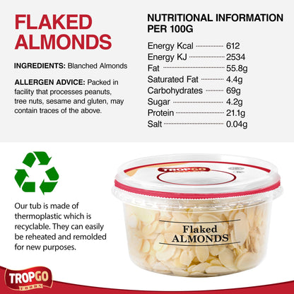 Tropgo Flaked Almonds - Finely Sliced Almond Nuts in a Resealable and Recyclable Tub - Parent