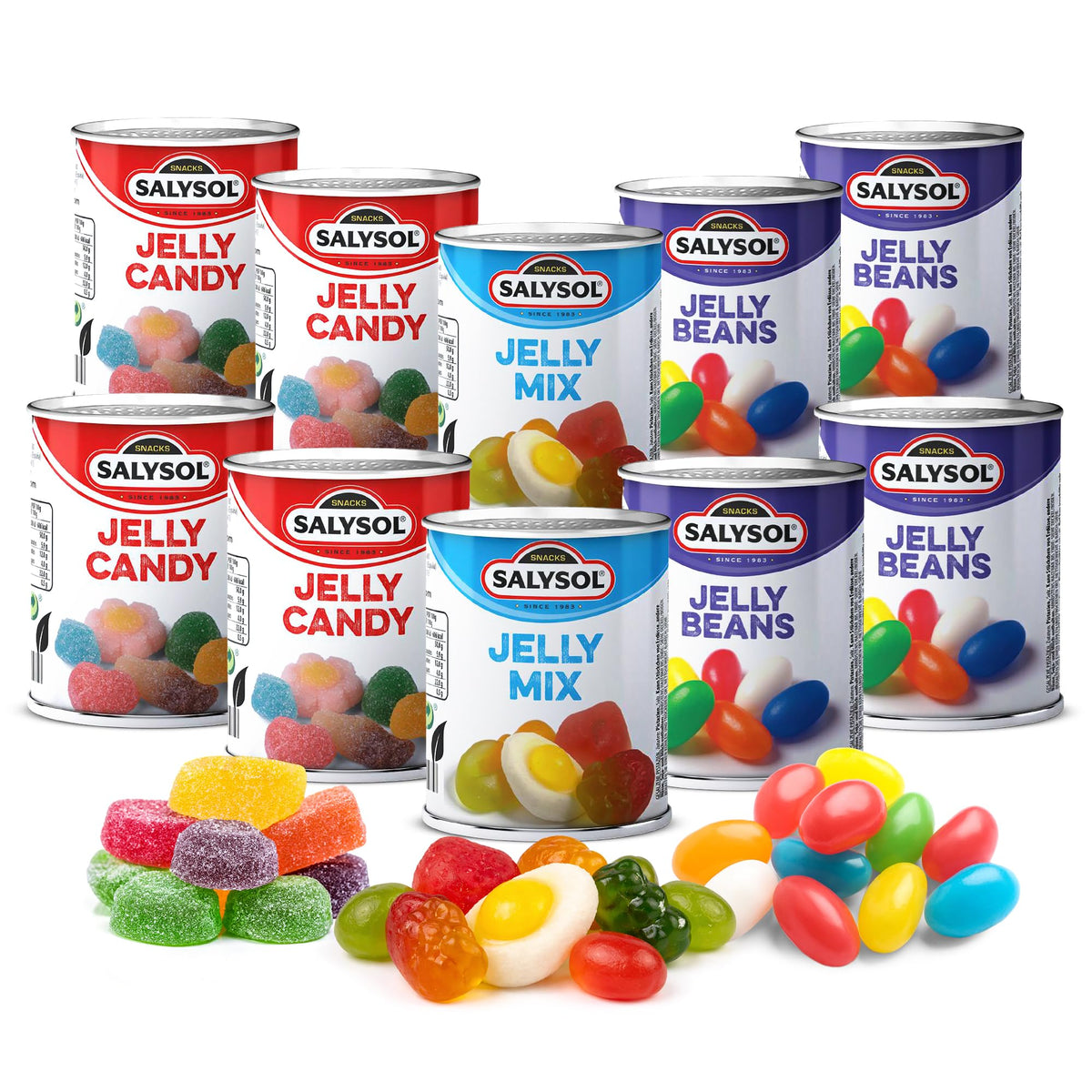 Salysol Jelly Sweets Candies 10 Pack Gift Set – Fruity Chewy Sweets Selection with Jelly Beans, Mix & Candy in Convenient Tins - Made for Sharing, Parties, Celebrations, Treat & Hampers