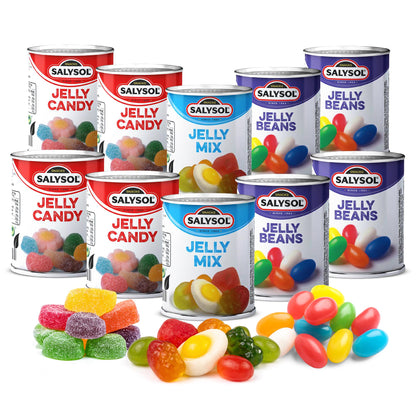 Salysol Jelly Sweets Candies 10 Pack Gift Set – Fruity Chewy Sweets Selection with Jelly Beans, Mix & Candy in Convenient Tins - Made for Sharing, Parties, Celebrations, Treat & Hampers