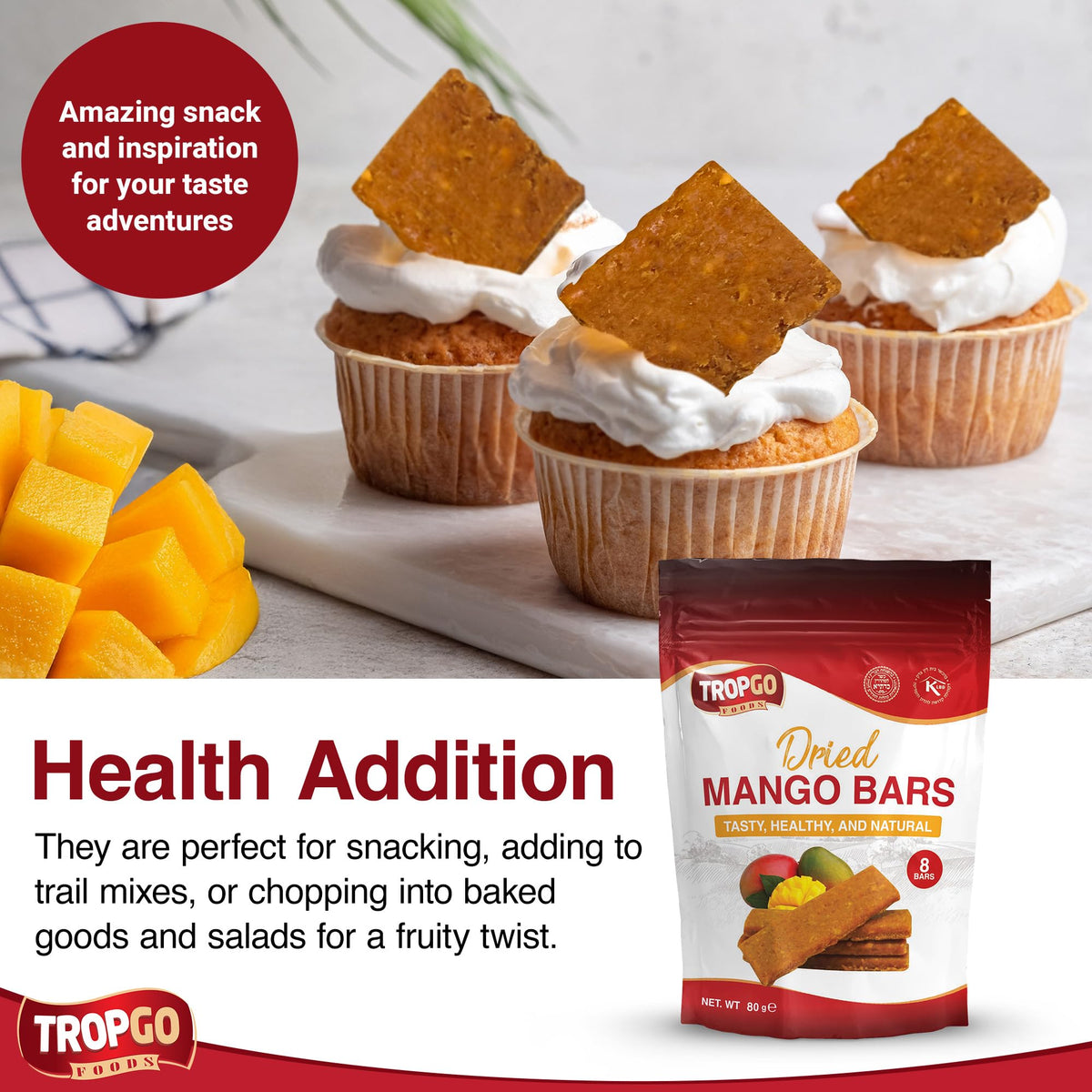Tropgo Dried Mango Bars - 8 Bars – Healthy Fruit Snack Made from 100% Mango - Parent