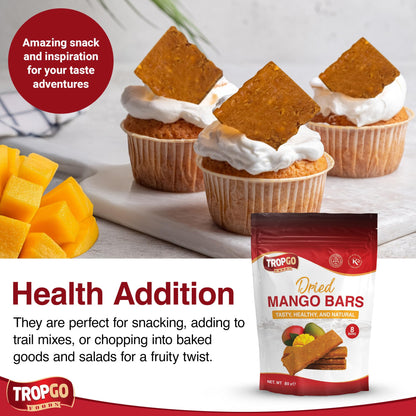 Tropgo Dried Mango Bars - 8 Bars – Healthy Fruit Snack Made from 100% Mango - Parent