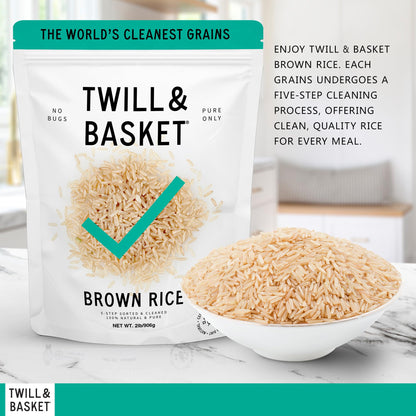 Twill & Basket Premium Brown Rice 2 lb Bag – Naturally Nutritious, Fibre-Rich, Easy Cook Rice Ideal for Healthy Meals, Kosher Food & Balanced Diets