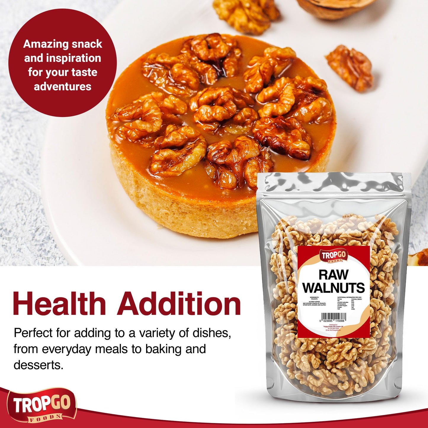 Tropgo Premium Walnuts - 600g - Raw Jumbo Walnuts - Natural Sprouted Walnut - Packed Fresh Premium Quality Nuts - Healthy for The Heart, High in Fibre & Minerals - Perfect for Snacking