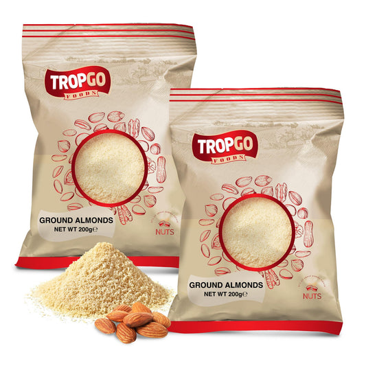 Tropgo Ground Almonds 2 x 200g - Premium Almonds in Resealable Bag - Healthy Snacks with Fibre, Protein, and Minerals - Kosher Almonds Ideal for Cooking & Baking