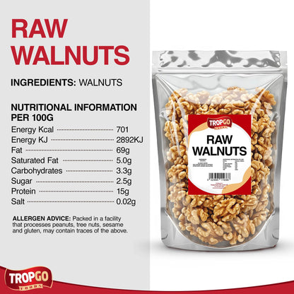 Tropgo Premium Walnuts - 600g - Raw Jumbo Walnuts - Natural Sprouted Walnut - Packed Fresh Premium Quality Nuts - Healthy for The Heart, High in Fibre & Minerals - Perfect for Snacking