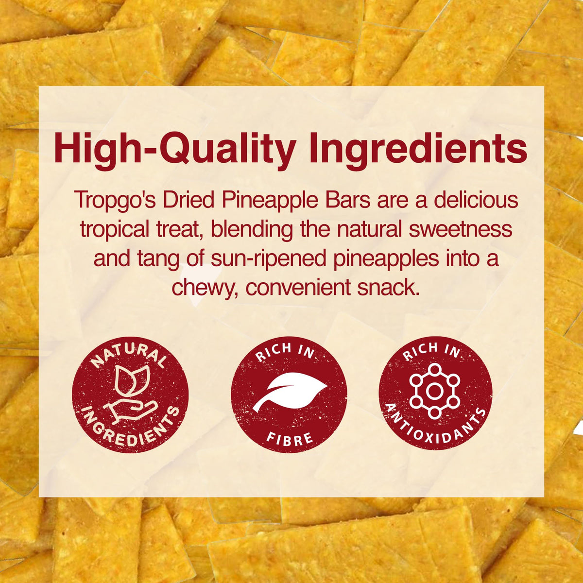 Tropgo 100% Dried Pineapple Bars - 8 Bars, Natural Fruit Snack - Parent