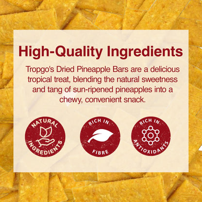 Tropgo 100% Dried Pineapple Bars - 8 Bars, Natural Fruit Snack - Parent
