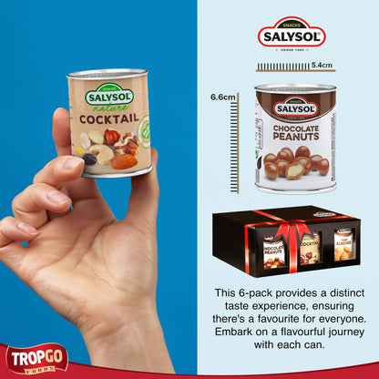Salysol Snacks Nuts – Chocolate Peanuts, Nature Cocktail, Fried Almonds 6x50g – Chocolate Gift Box – Delicious Natural Nuts – Thoughtful Gift Sets for Him & Her