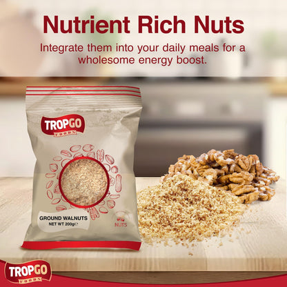 Tropgo Ground Walnuts 2 x 200g - Premium Walnuts in Resealable Bag - Healthy Snacks with Fibre, Protein, and Minerals - Kosher, Ideal for Cooking & Baking