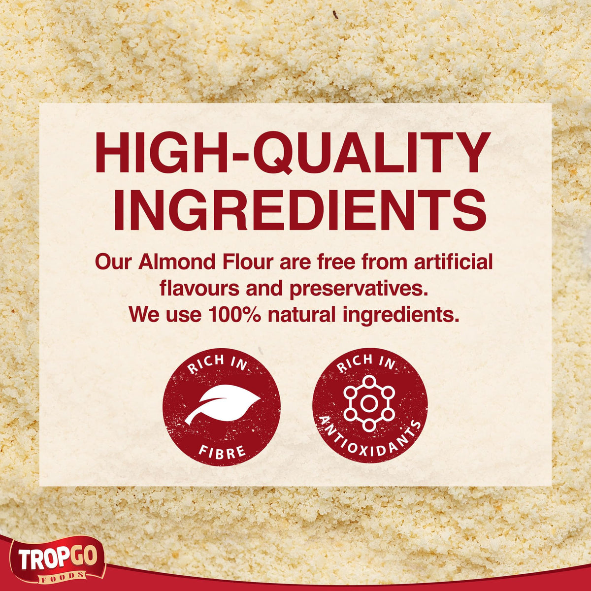 Tropgo Almond Flour 1kg - Finely Ground Blanched Almonds - Baking Ingredient, Low Carb Powder for Cakes, Bread, Pastry, Protein Rich Grain Alternative - Pantry Essential