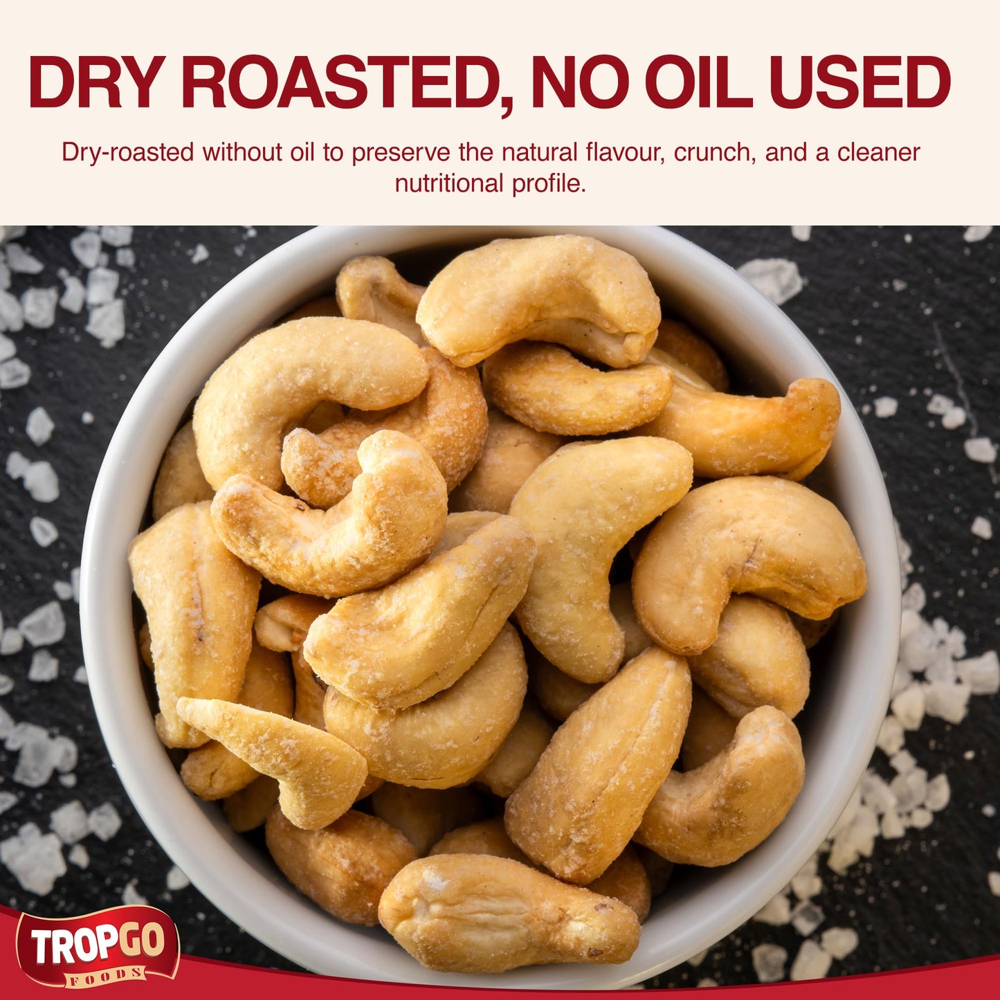 Tropgo Dry Roasted Salted Cashews 180g in a Resealable Recyclable Tub - Parent