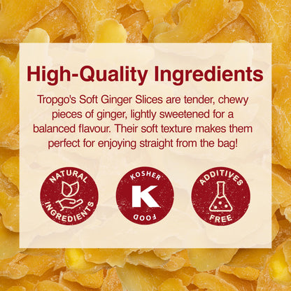 Tropgo Soft Ginger Slices 120g, Sweet & Fiery Chewy Ginger Snack - Parent