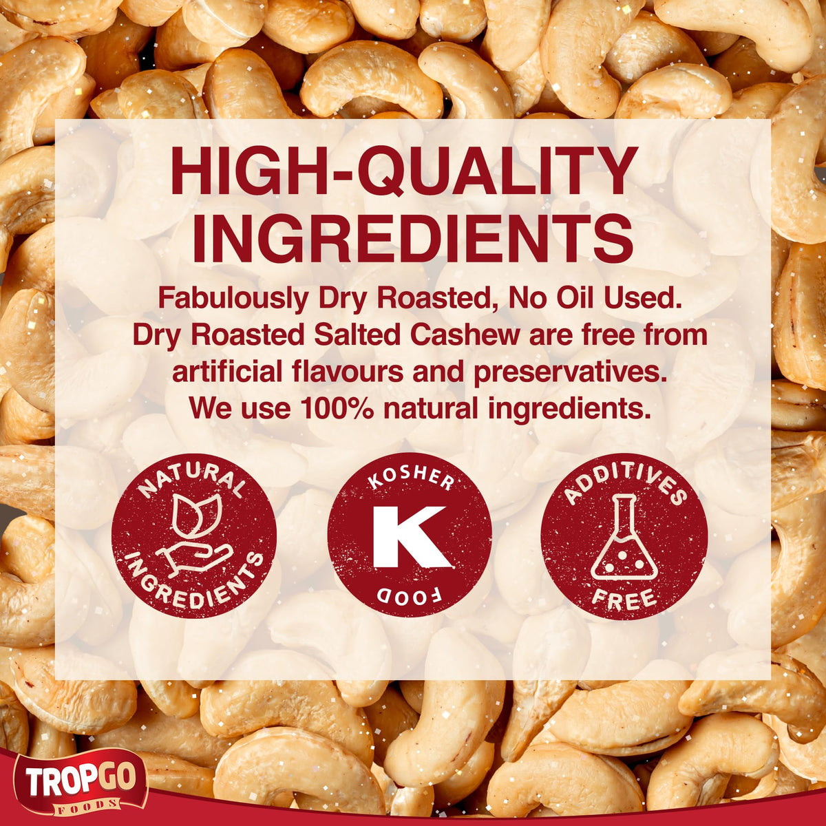 Tropgo Dry Roasted Salted Cashews 180g in a Resealable Recyclable Tub - Parent