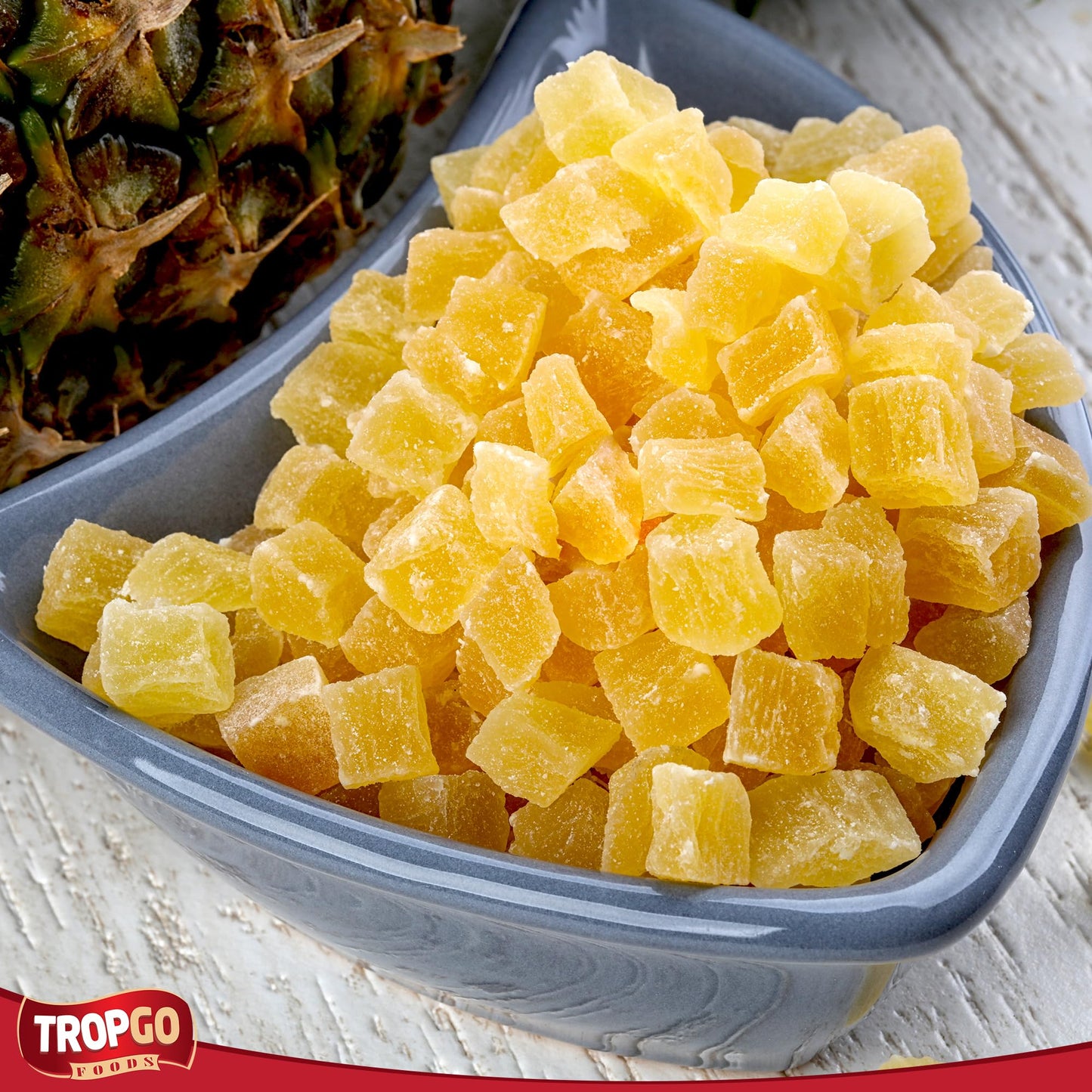 Tropgo Diced Pineapple 200g Dried Fruit Snacks in Resealable and Recyclable Tub - Parent
