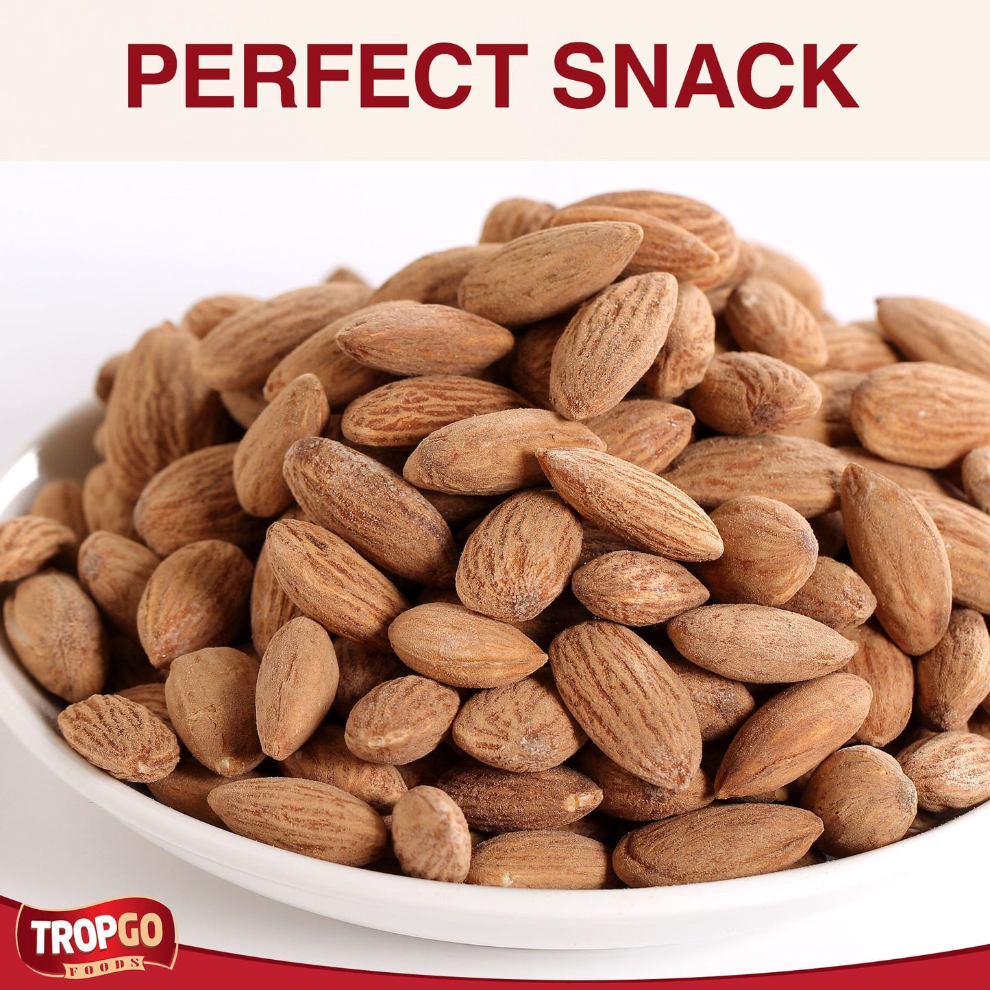 Tropgo Roasted Salted Almonds 1kg - Packed Fresh, Salted Almond Nuts with Fibre, Protein, and Minerals, Perfect for Snacking - Kosher Approved, Large Almonds - Bulk Food Buy