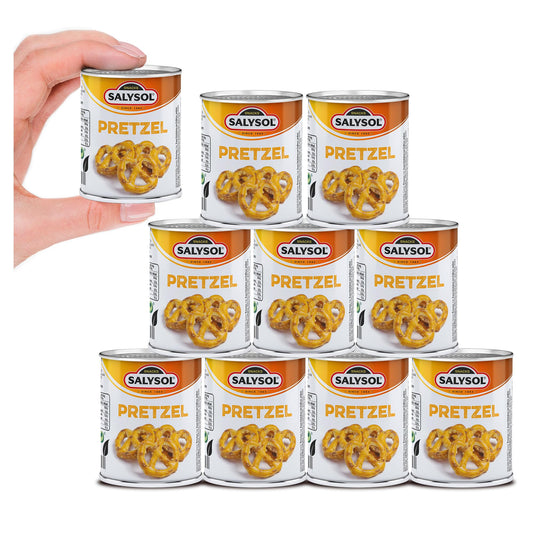 Salysol Pretzel Crisps 25g, 10 Pack - Crunchy Salted Pretzels in Mini Cans - On-the-Go Travel Savoury Snacks for Kids and Adults - Snack Pretzel for Sharing & Snacking Anytime