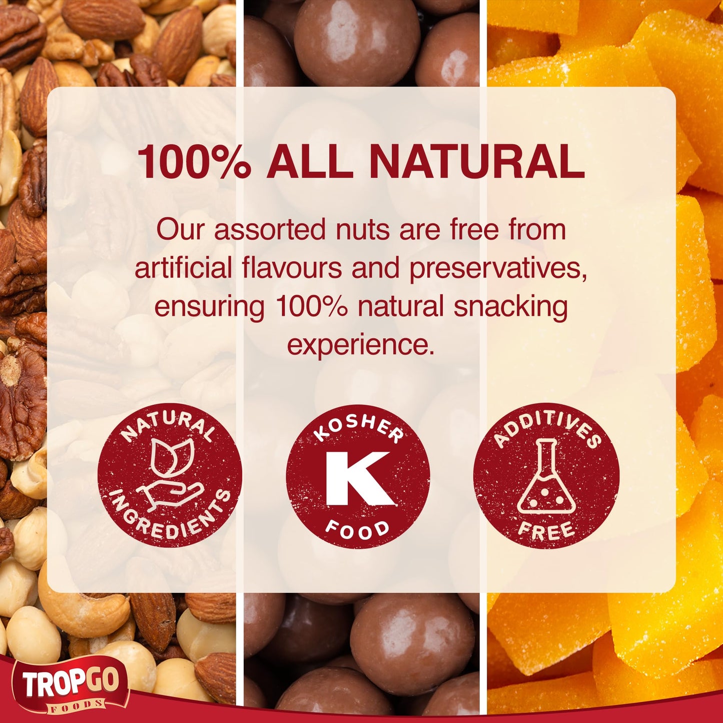Tropgo Treats of Joy - Tasty Dried Fruit Snacks, Nut Selection Gift Box with Heart Sticker, Felts and Heart Pen - Roasted Nuts & Chocolate Gifts for Him and Her