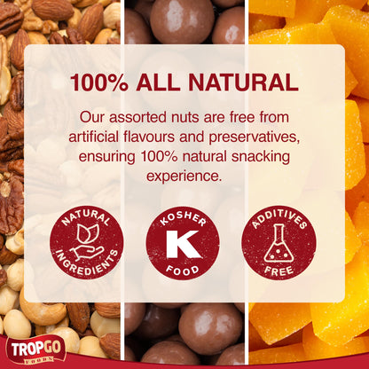 Tropgo Treats of Joy - Tasty Dried Fruit Snacks, Nut Selection Gift Box with Heart Sticker, Felts and Heart Pen - Roasted Nuts & Chocolate Gifts for Him and Her