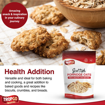Tropgo Scottish Porridge Oats 500g – Whole Grain Rolled Oats for Hot Cereal, Baking & Smoothies – Non-GMO, Kosher, Vegan, Natural Breakfast Option
