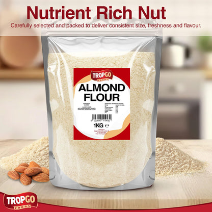 Tropgo Almond Flour 1kg - Finely Ground Blanched Almonds - Baking Ingredient, Low Carb Powder for Cakes, Bread, Pastry, Protein Rich Grain Alternative - Pantry Essential