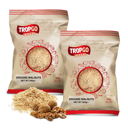 Tropgo Ground Walnuts 2 x 200g - Premium Walnuts in Resealable Bag - Healthy Snacks with Fibre, Protein, and Minerals - Kosher, Ideal for Cooking & Baking