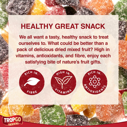 Tropgo Fruity Chewy Mini Cubes | Sugar-Coated Fruit-Flavoured Snack | Peach, Passion Fruit, Kiwi, Blueberry, Strawberry & Raspberry | 120g