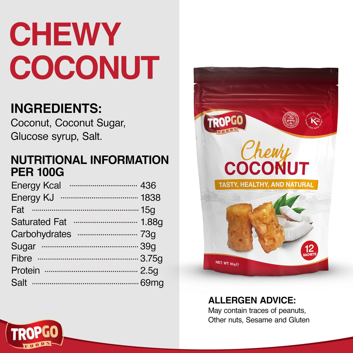 Tropgo Chewy Coconut Bites – Delicious Dried Fruit Snacks with Coconut Sugar & Glucose Syrup - Parent