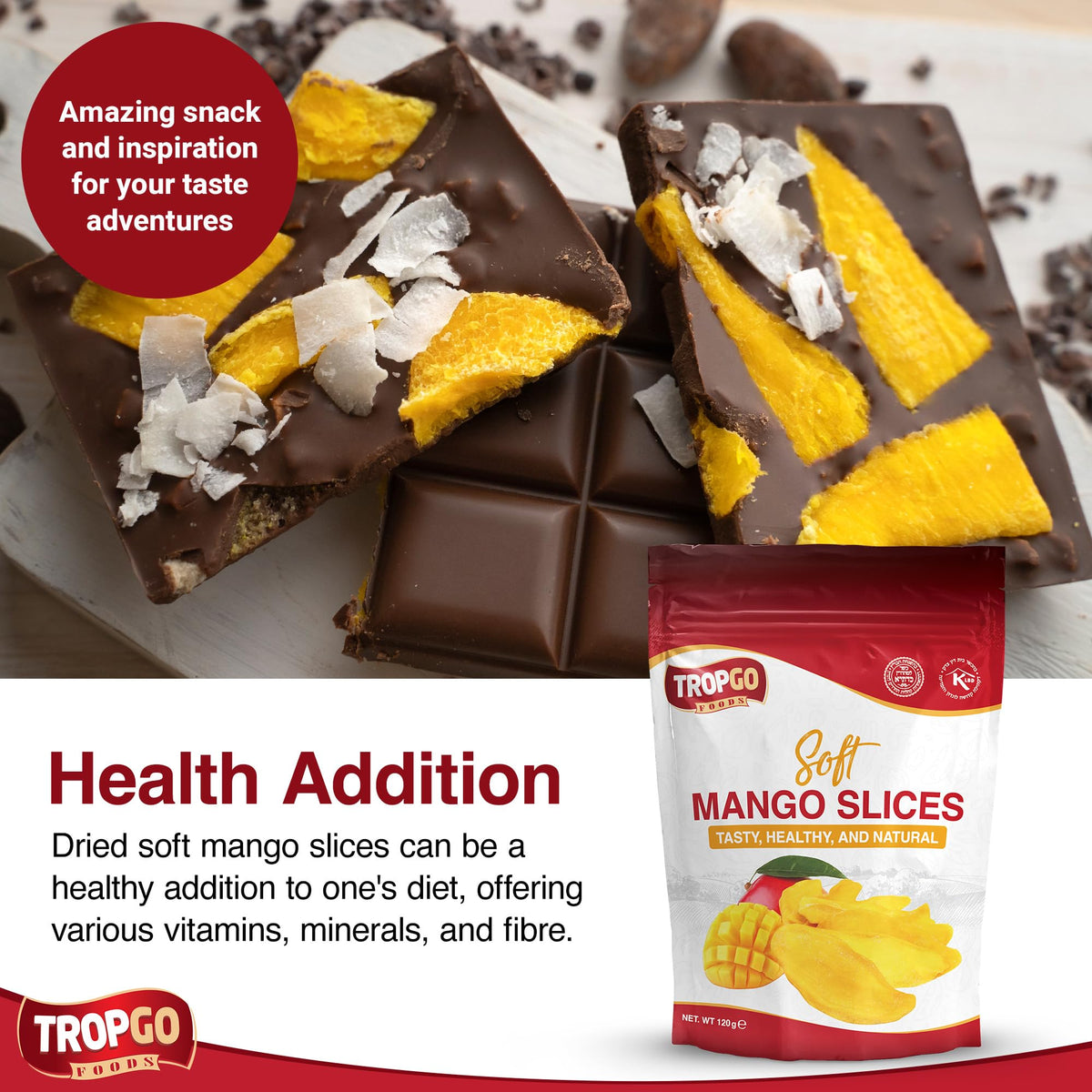 Tropgo Soft Dried Mango Slices - 120g Resealable Bag, Natural Soft Mango Sweets - Parent