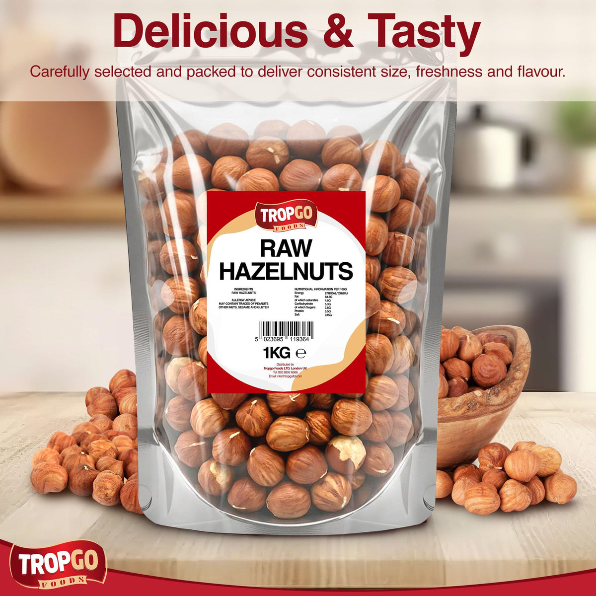 Tropgo Raw Hazelnuts 1kg - Packed Fresh Large Hazelnut - Premium Quality Nuts for a Healthy Heart, High in Fibre & Minerals - Perfect for Snacking