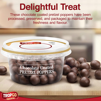 Tropgo Chocolate Coated Pretzel Poppers 150gm Chocolate Tub - Non-GMO Pretzels Coated in Chocolates - Ready-to-Eat Choco Snacks